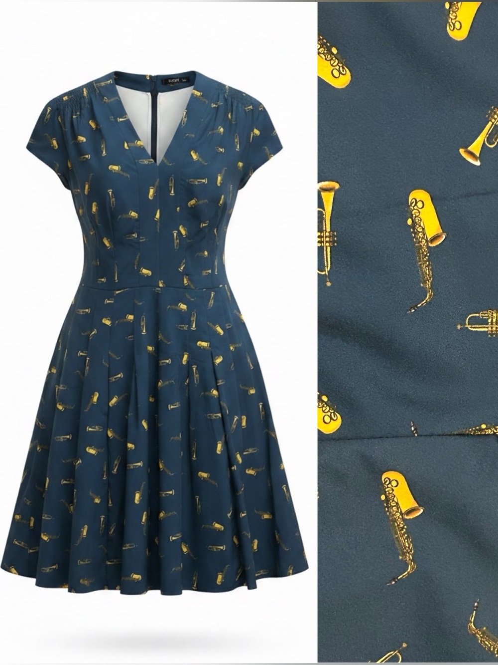 ESHAKTI Musical Jazz Instruments Print Dress